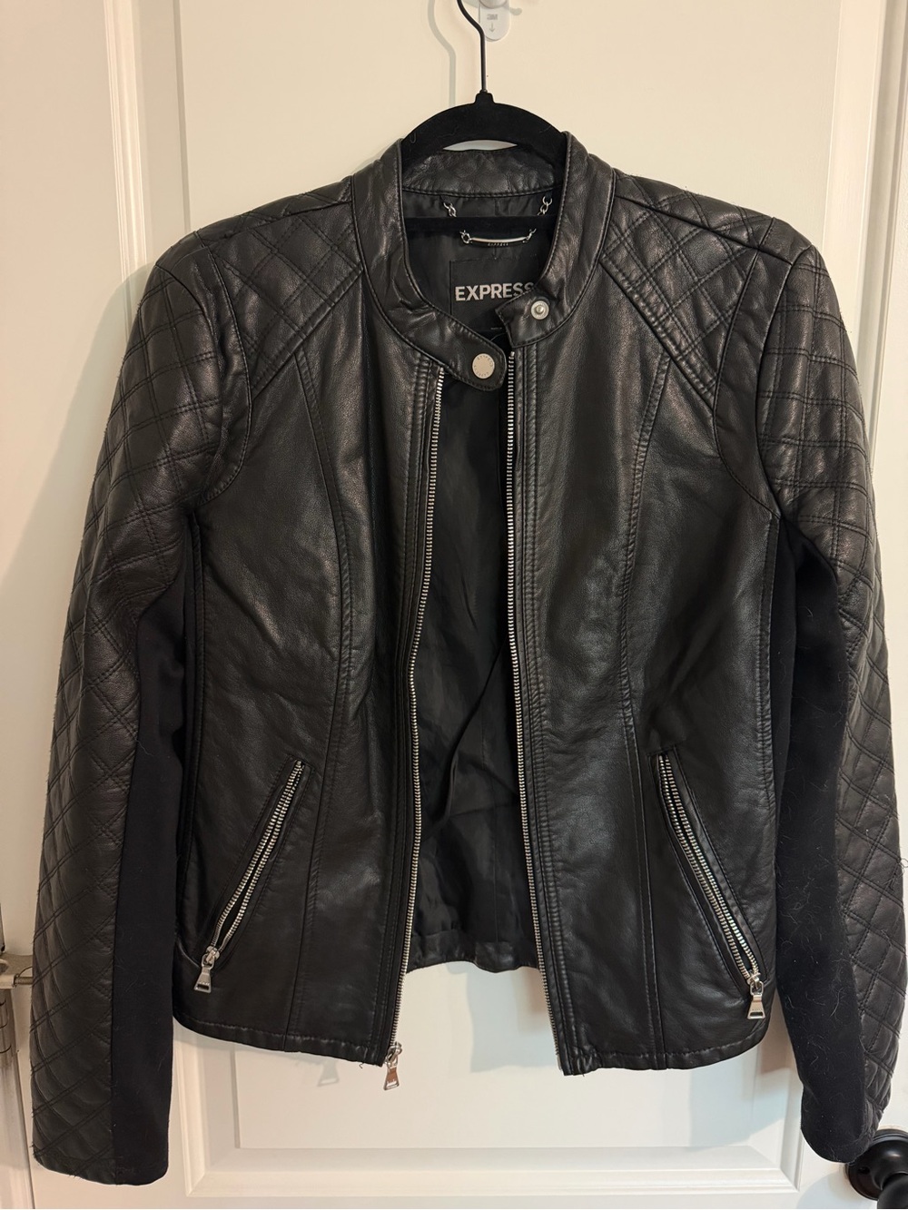 Express Black Quilted Leather Moto Jacket